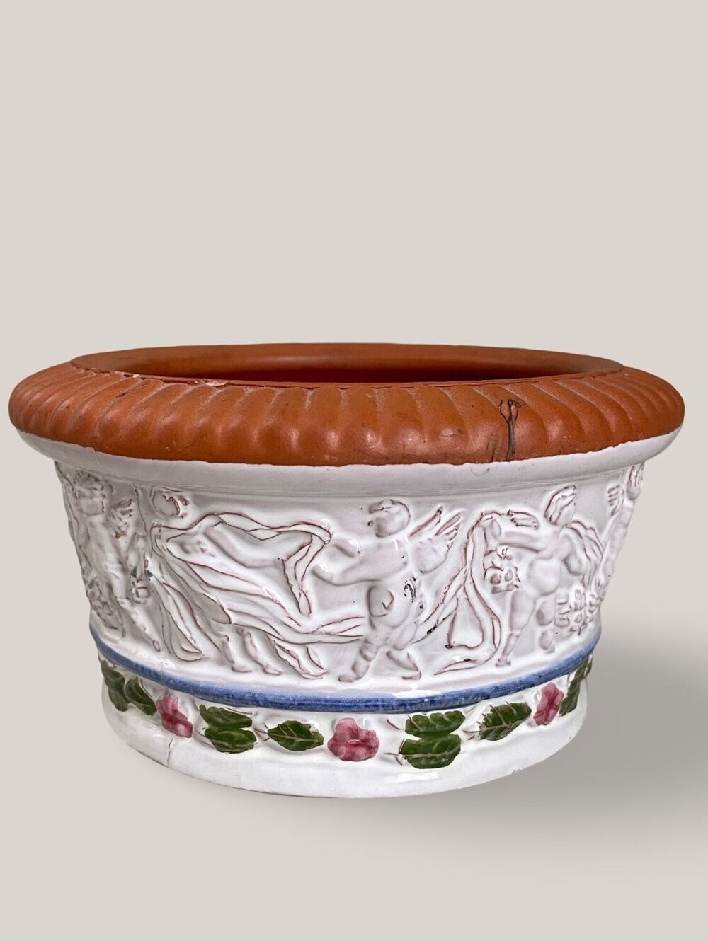 Vintage Italian Lotti Cherub Ceramic Terracotta Planter